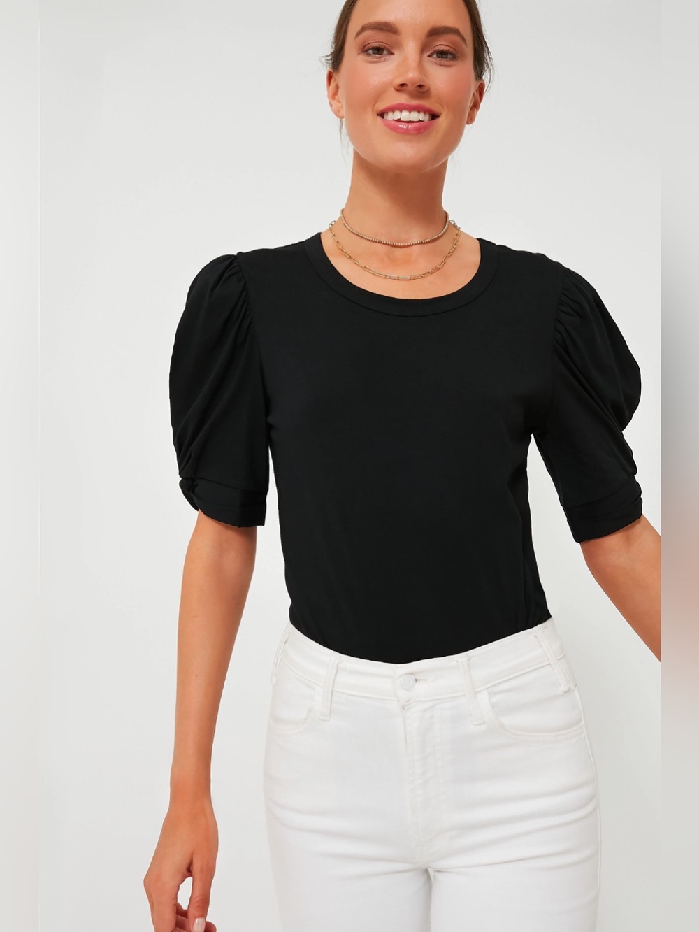 Pomander Place Vesty Puff Sleeve Crewneck Black Top XL